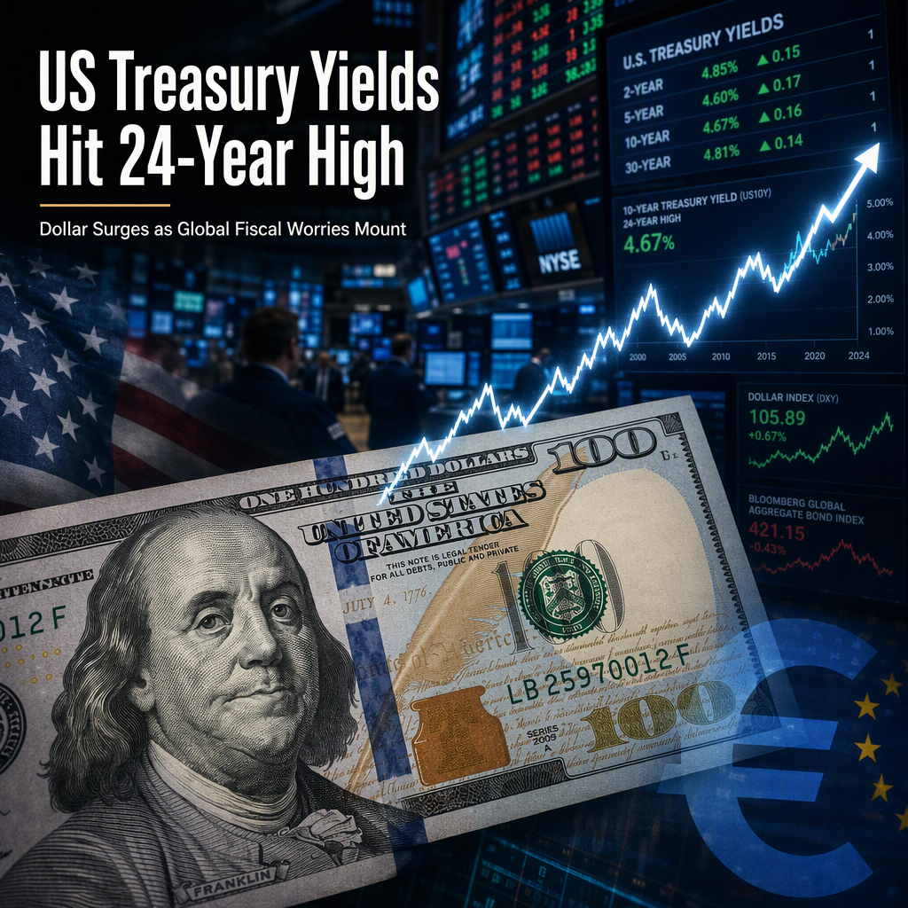 US Treasury Yields Surge to 24-Year Highs, Fueling Dollar Strength Amid Global Fiscal Concerns