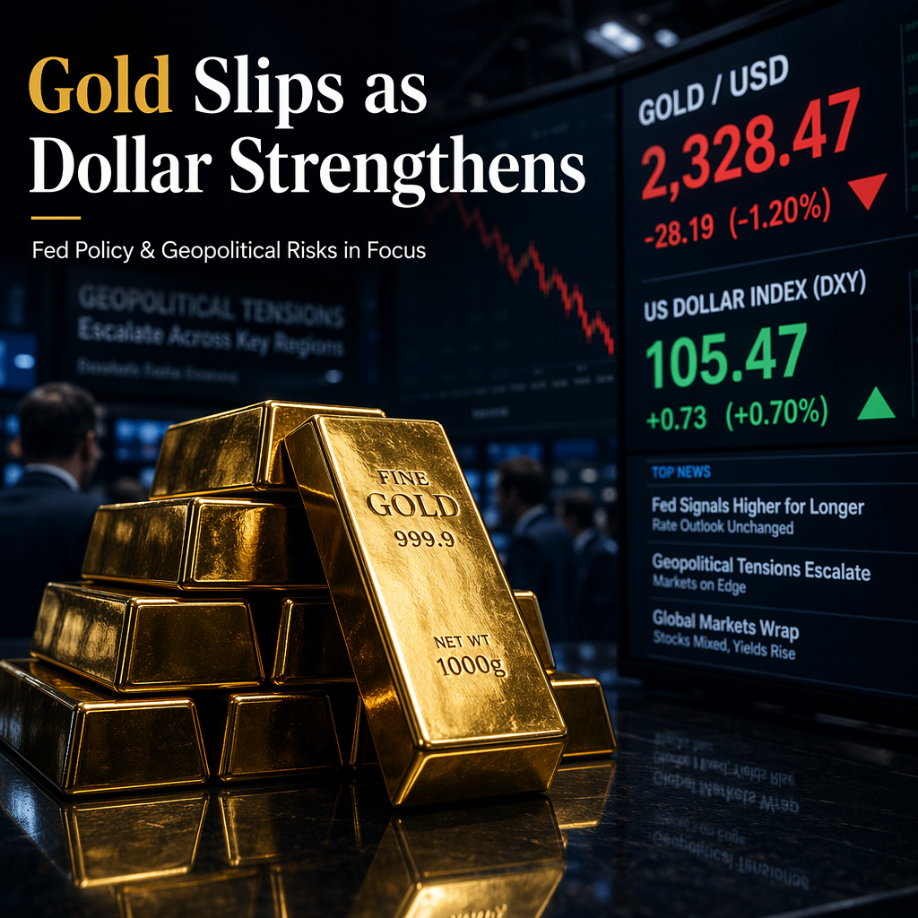 Gold Slips as Stronger US Dollar and Profit-Taking Cap Gains; Fed Policy and Geopolitical Risks in Focus