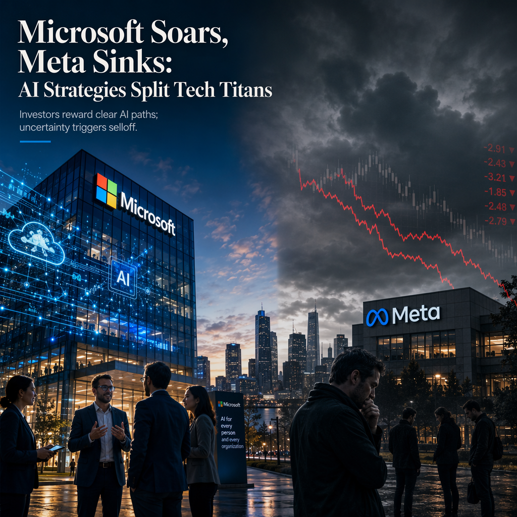 Microsoft Surges on Strong AI-Driven Growth as Meta Sinks After Weak Guidance and Cash Flow Drop