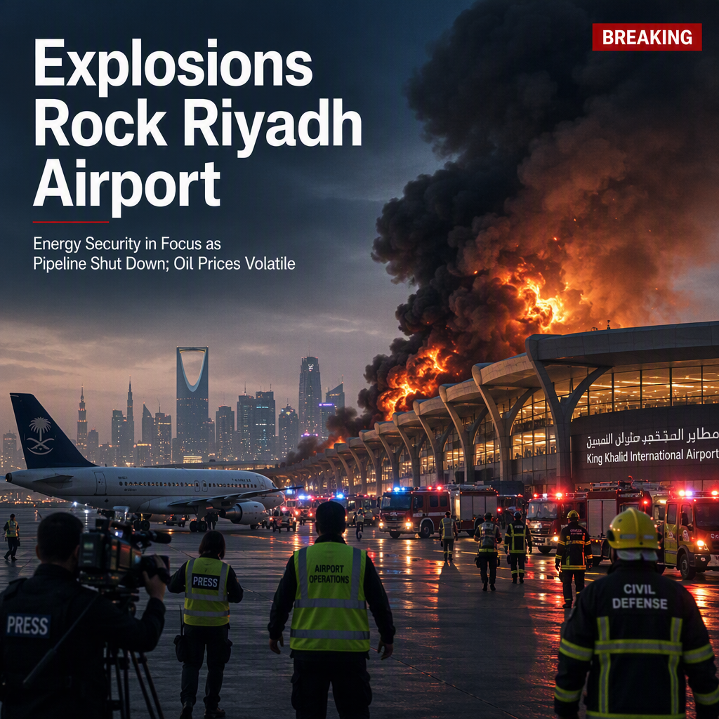 Explosions Near Riyadh Airport Amid Rising Regional Tensions; Oil Prices Volatile as Saudi Pipeline Shut Down