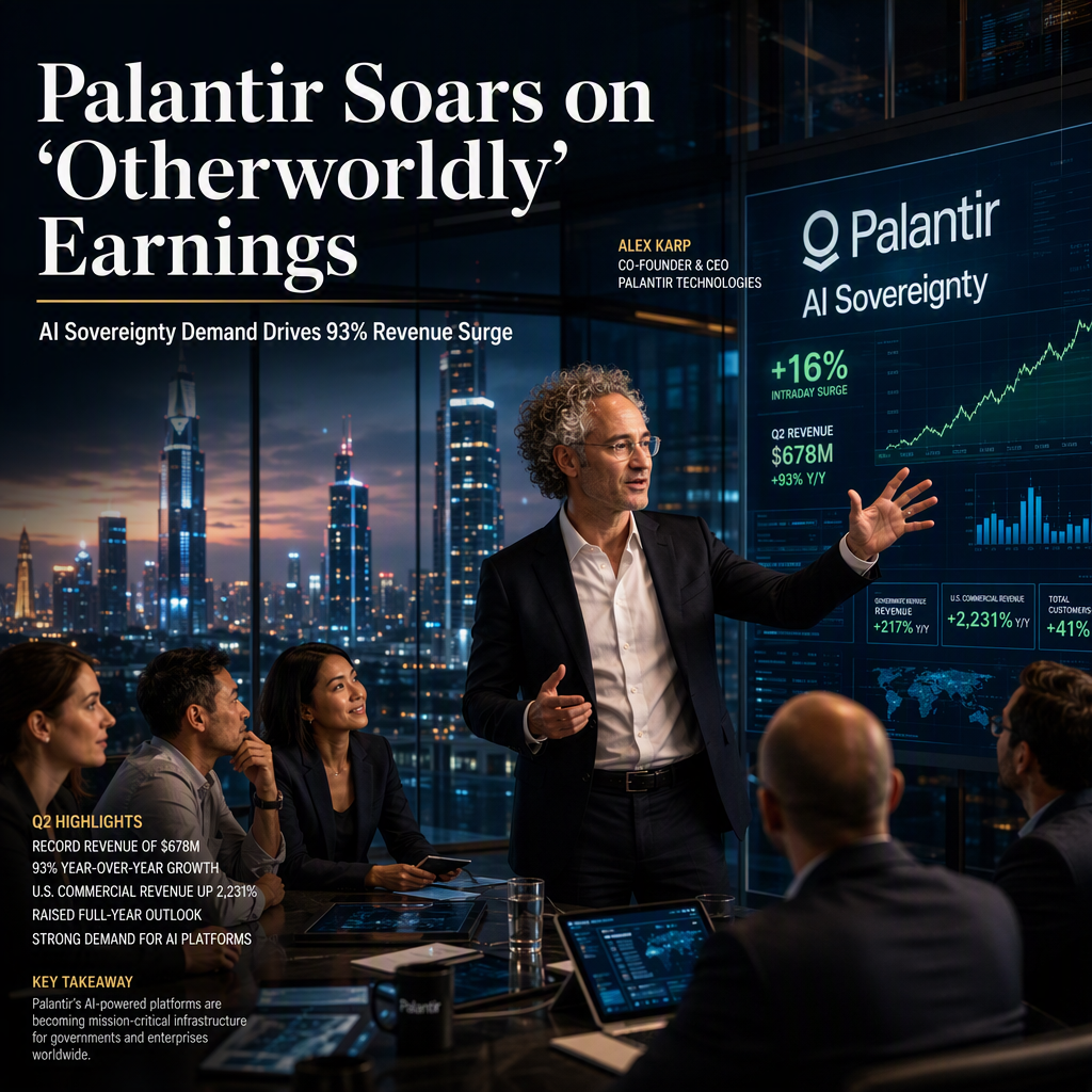 Palantir Surges 16% After 'Otherworldly' Q2 Earnings Driven by Soaring AI Sovereignty Demand