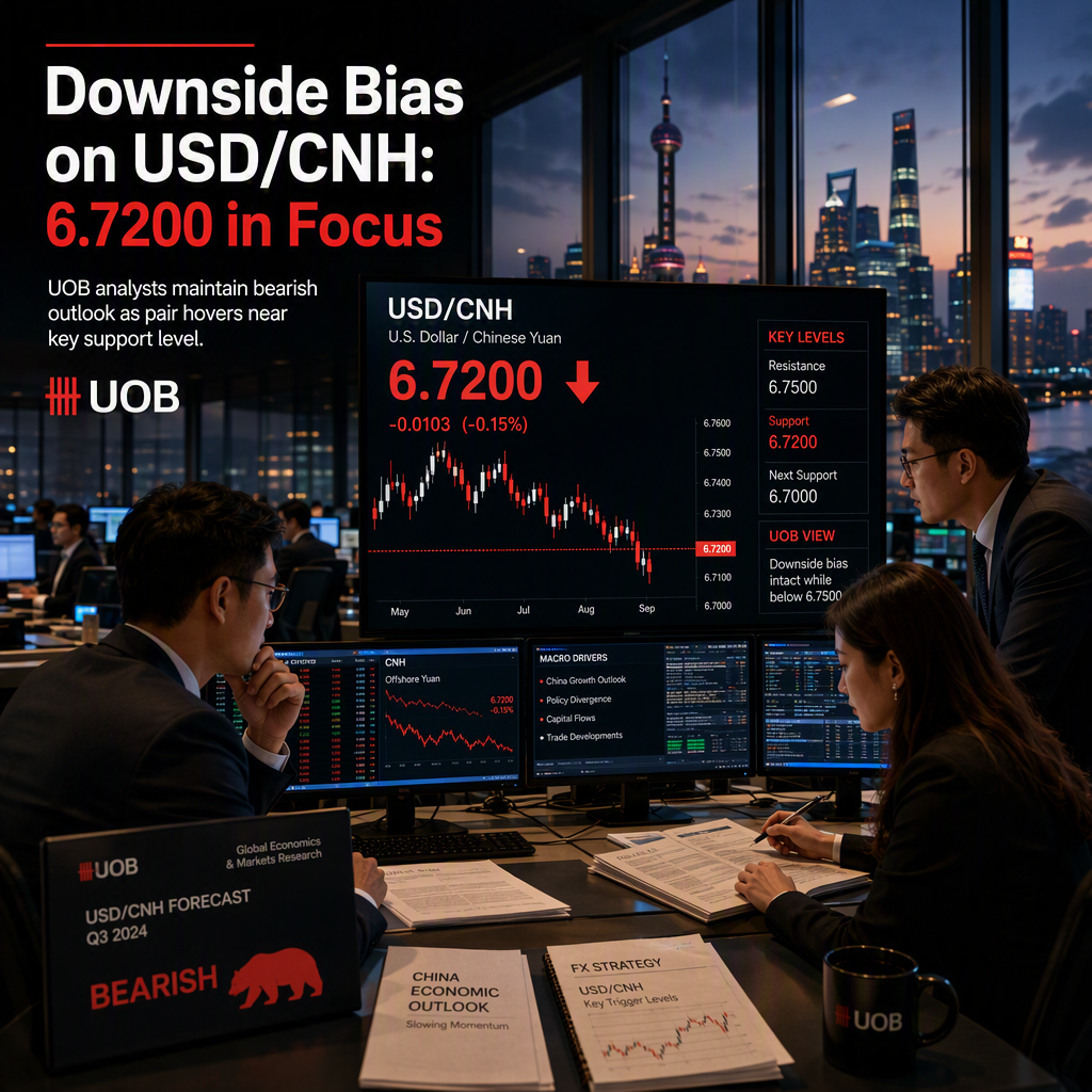 UOB Analysts Maintain Downside Bias on USD/CNH, Eyeing 6.7200 Trigger Level