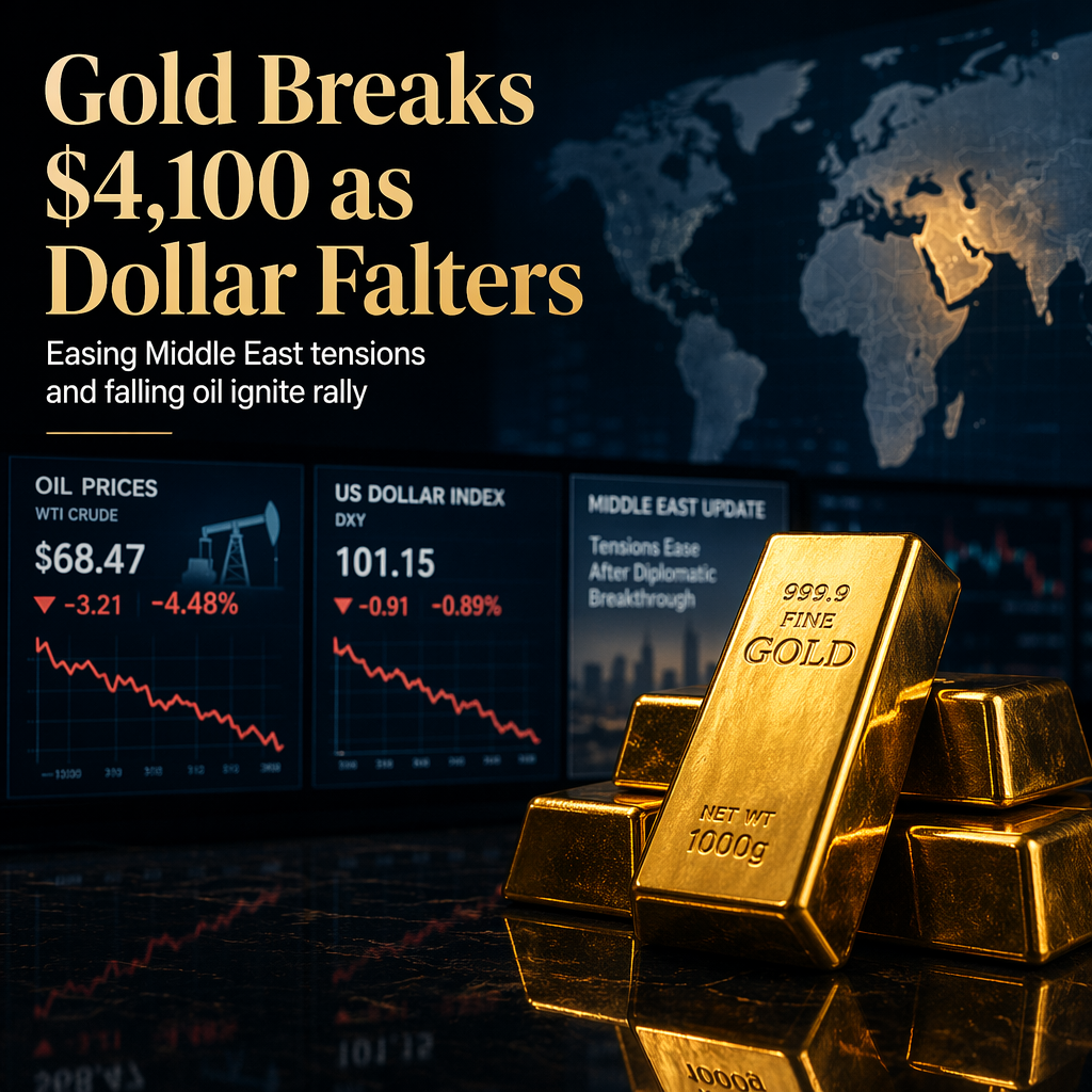 Gold Surges Above $4,100 as Easing Middle East Tensions and Falling Oil Weigh on US Dollar