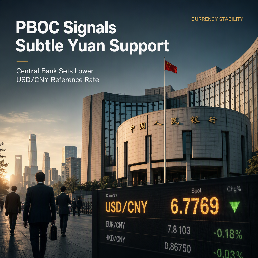 PBOC Sets USD/CNY Reference Rate Lower at 6.7769, Signaling Subtle Currency Support
