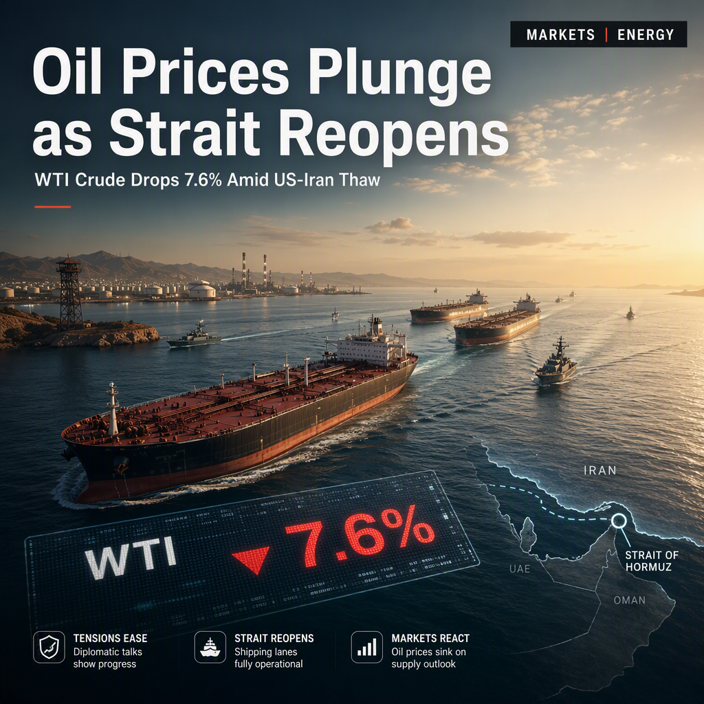 WTI Crude Oil Slides 7.6% as US-Iran Tensions Ease and Strait of Hormuz Reopens