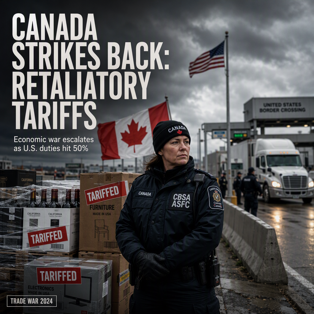 Canada Announces Retaliatory Tariffs After U.S. Imposes 50% Duties Amid Escalating Trade War