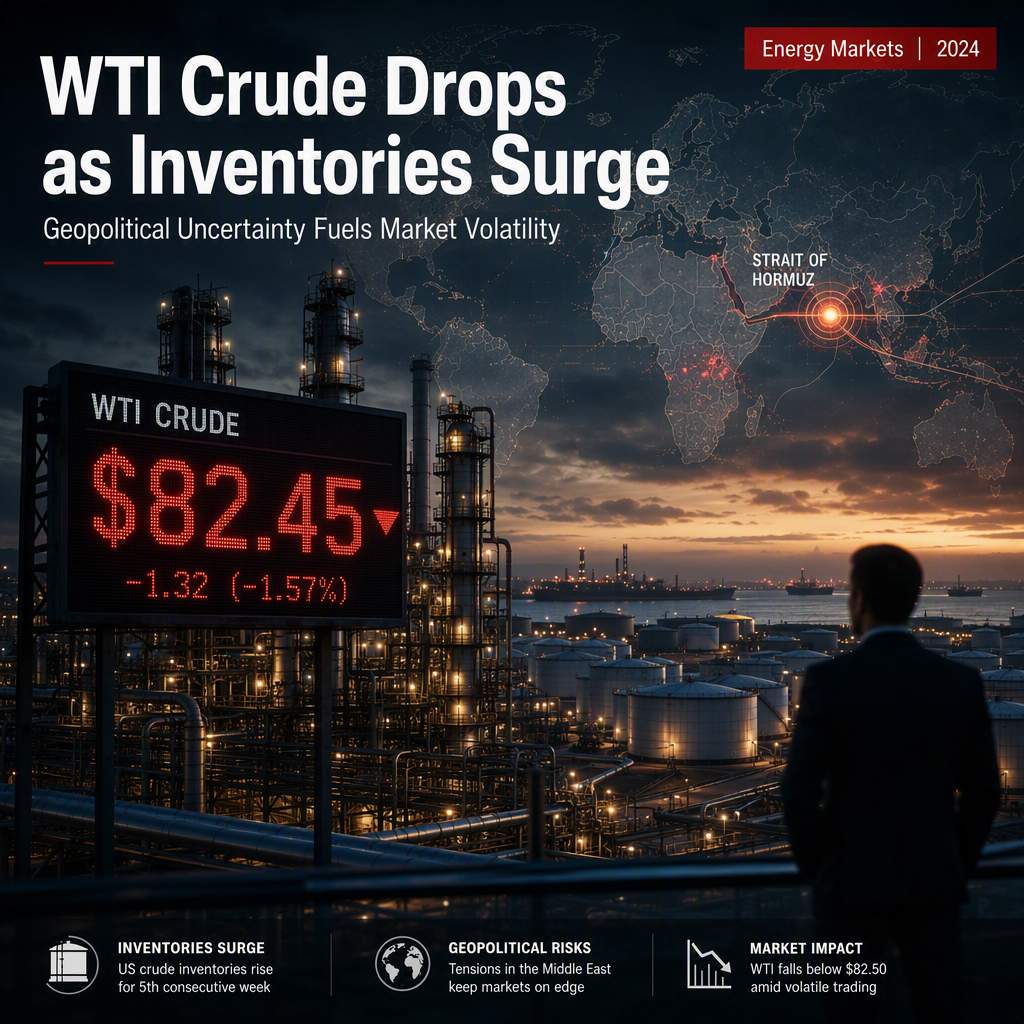 WTI Crude Falls Below $82.50 as US Inventories Surge, Geopolitical Risks Persist