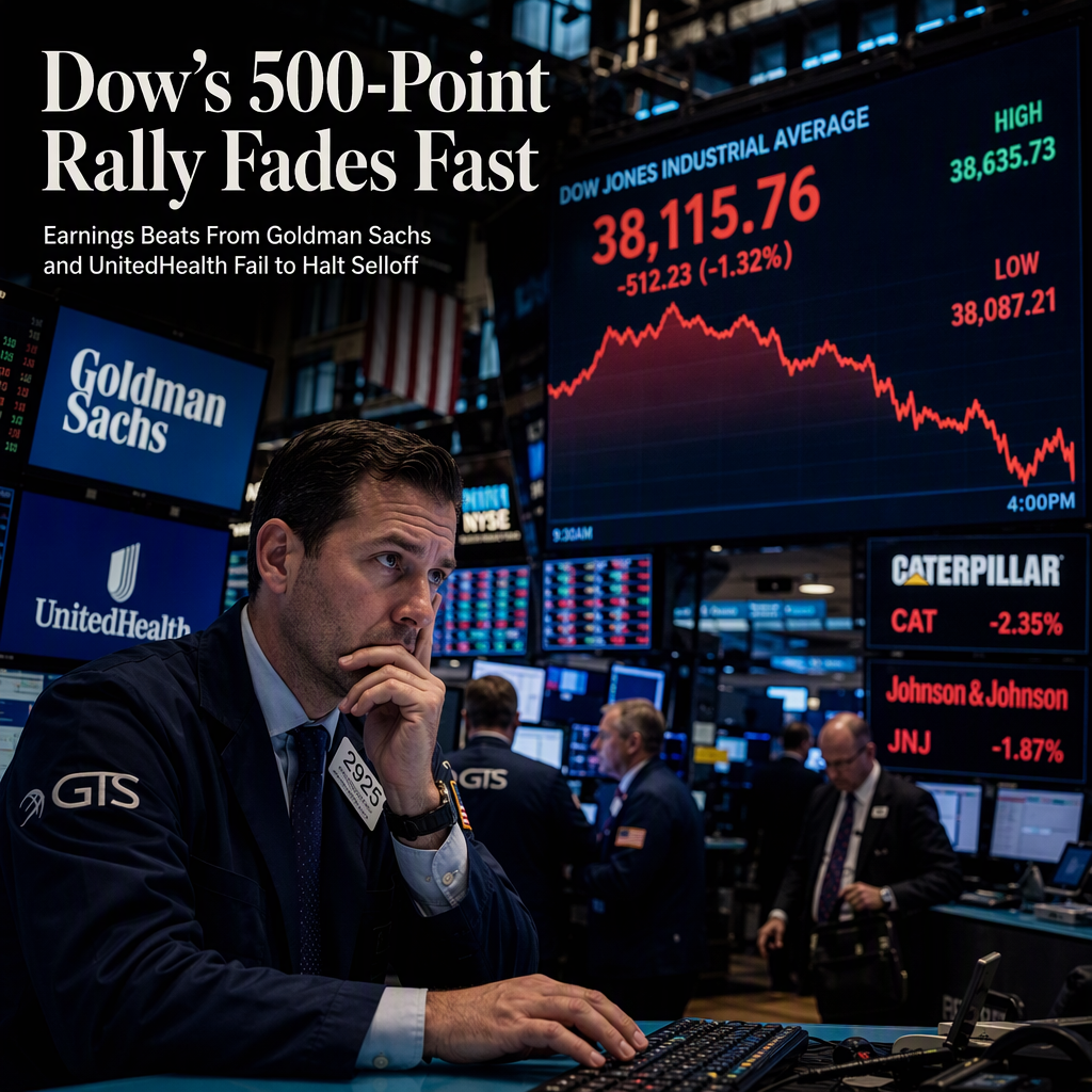 Dow Jones Surrenders 500-Point Surge Despite Strong Earnings from Goldman Sachs and UnitedHealth