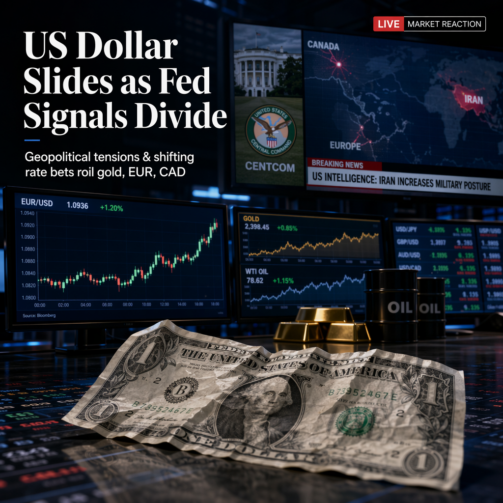 US Dollar Weakens Amid Less Hawkish Fed Minutes and Geopolitical Tensions, Impacting EUR/USD, Gold, and CAD