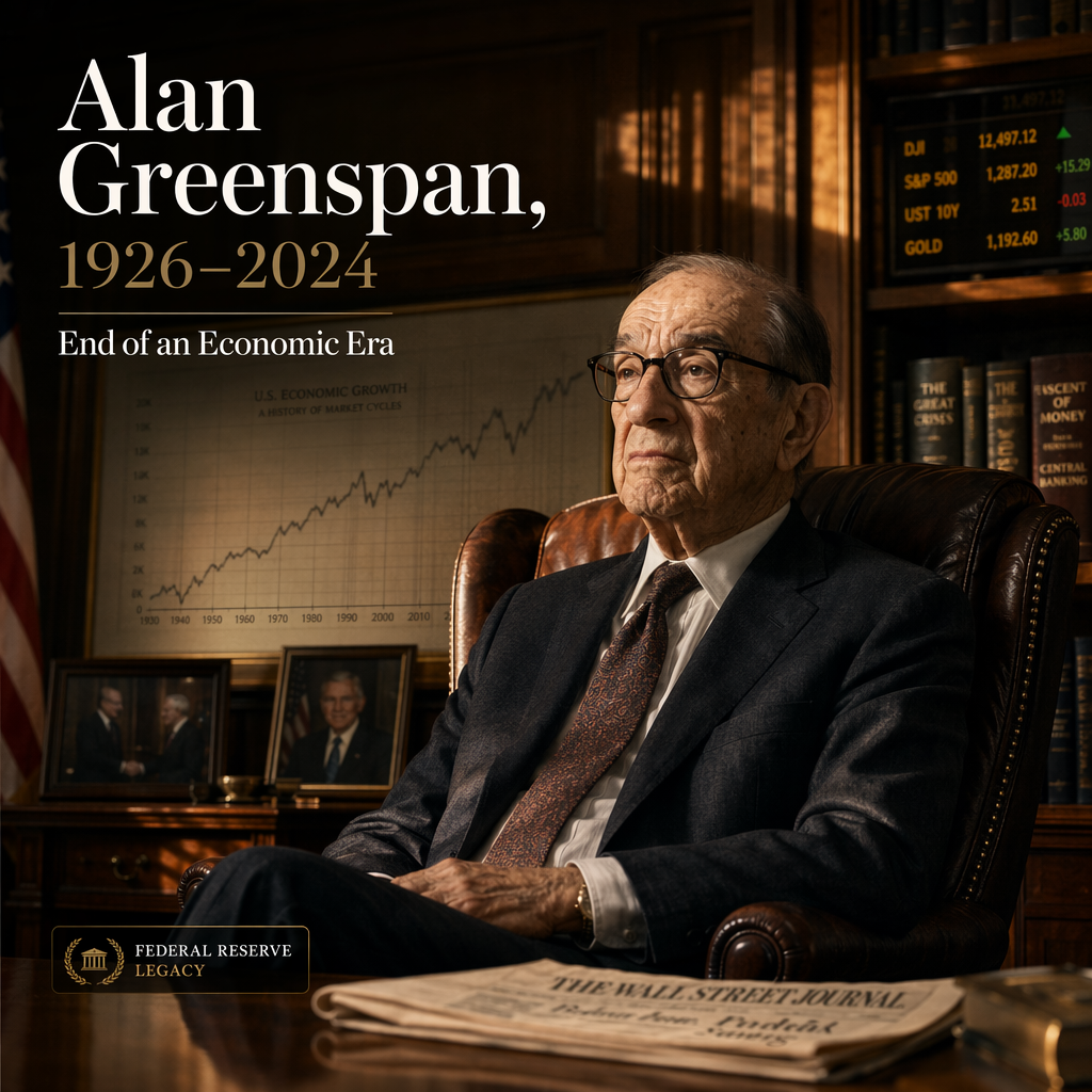 Former Federal Reserve Chair Alan Greenspan Dies at 100, Marking End of an Era in U.S. Economic Policy