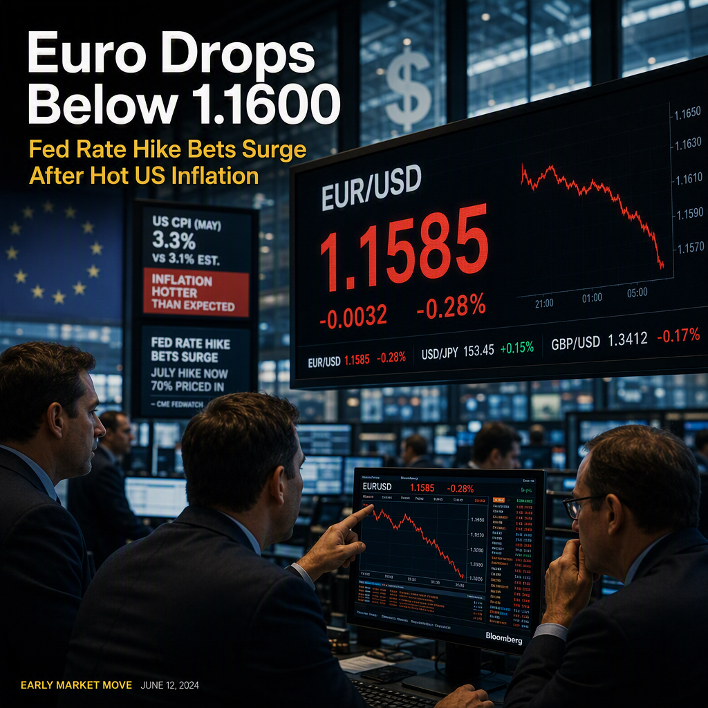 Euro Drops Below 1.1600 as Fed Rate Hike Bets Intensify After Hot US Inflation Data