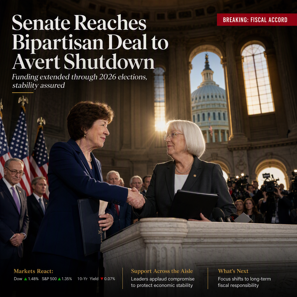 Senate Leaders Strike Bipartisan Deal to Avert Government Shutdown Through 2026 Elections