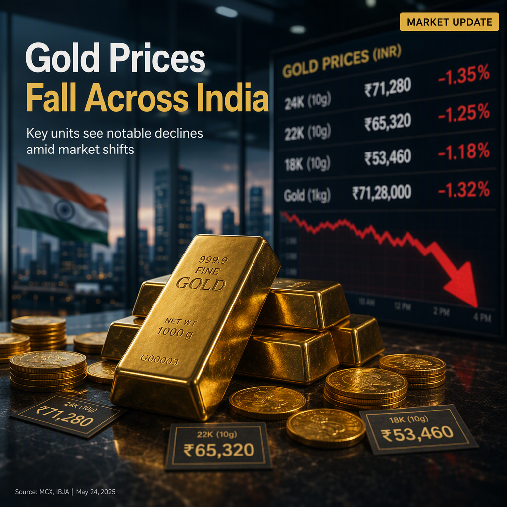 Gold Prices Decline in India, Marking Drop Across Key Units