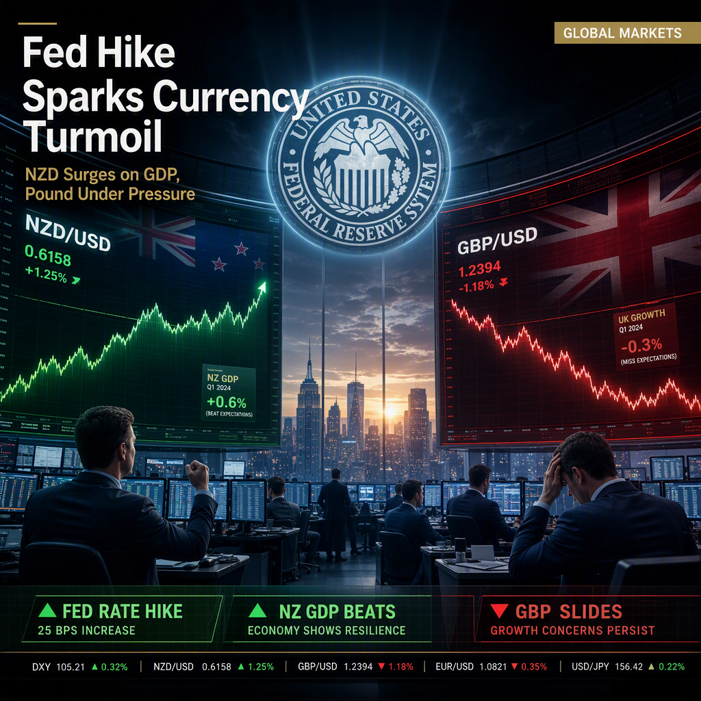 Fed Rate Hike and Strong New Zealand GDP Drive Currency Volatility as GBP Slides, NZD Gains