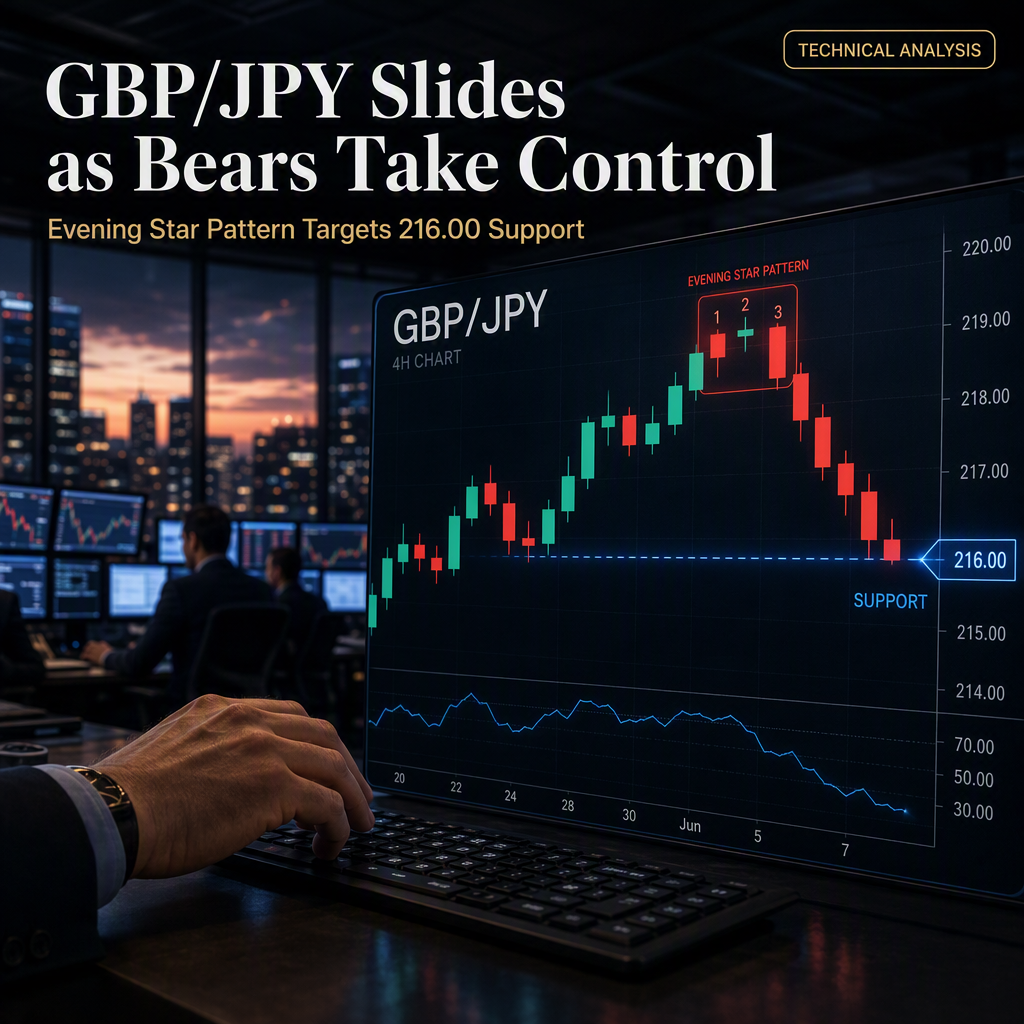 GBP/JPY Slides as Evening Star Pattern Signals Potential Downside Toward 216.00 Support