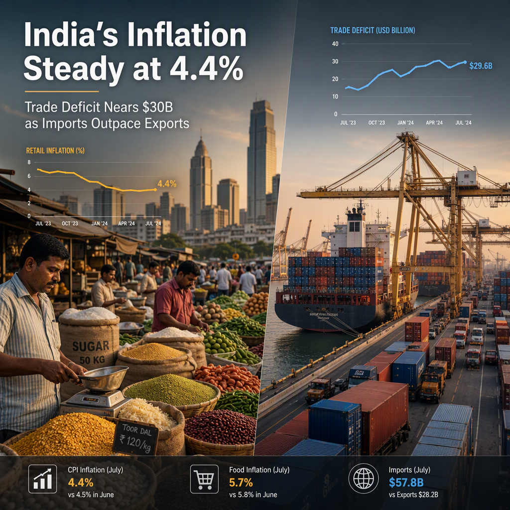 India's July Inflation Holds Steady at 4.4% as Trade Deficit Persists Near $30 Billion