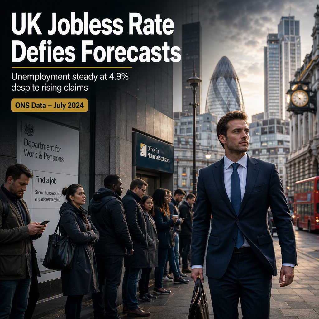 UK Unemployment Rate Holds Steady at 4.9% in July, Defying Market Expectations