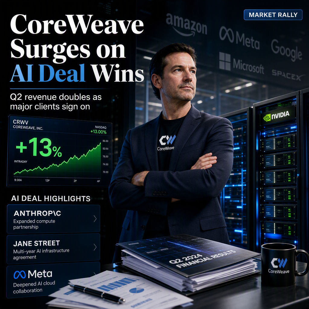 CoreWeave Shares Surge 13% After Q2 Revenue Doubles and Major AI Deals Announced
