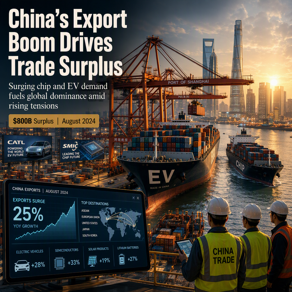 China's Exports Surge 25% in August, Trade Surplus Tops $800 Billion Amid Rising Global Demand