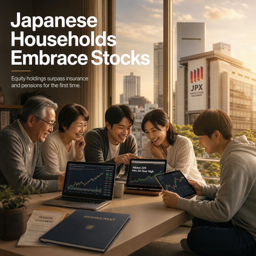 Japanese Households' Stock Investments Surpass Insurance and Pensions for First Time Amid Market Rally