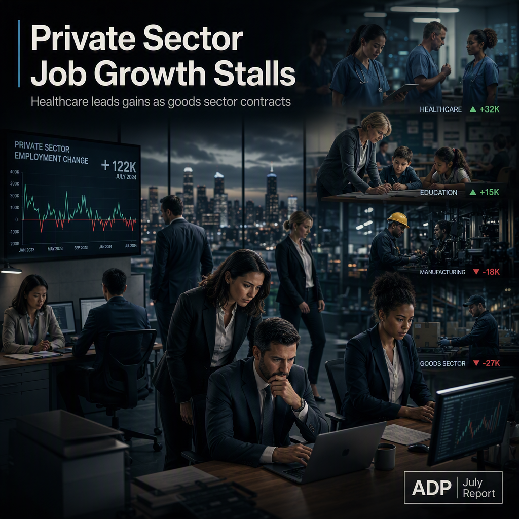 U.S. Private Sector Job Growth Slows Sharply in July, ADP Reports