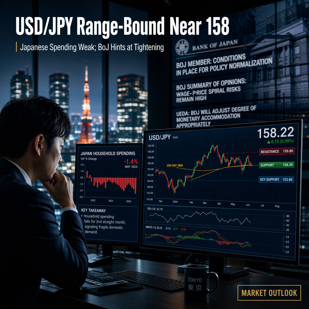 USD/JPY Holds Near 158 as Weak Japanese Spending and BoJ Comments Shape Outlook