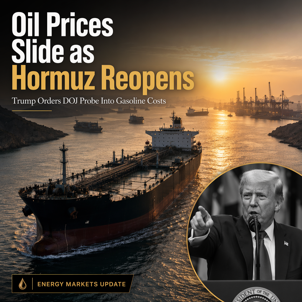 Oil Prices Drop as Strait of Hormuz Reopens and Trump Orders DOJ Probe into Gasoline Costs