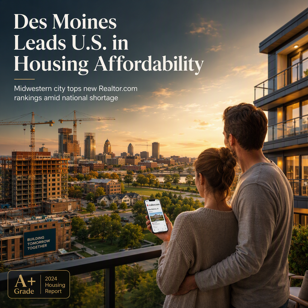 Des Moines Tops Realtor.com Housing Affordability Rankings Amid Ongoing U.S. Housing Shortage