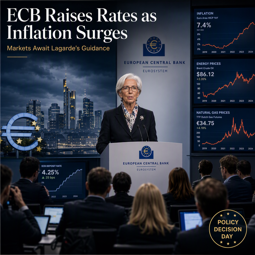 ECB Set to Raise Rates Amid Surging Inflation and Energy Prices, Markets Eye Lagarde's Guidance