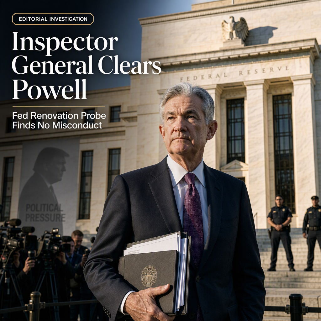 Inspector General Clears Jerome Powell of Misconduct in Federal Reserve Renovation Probe