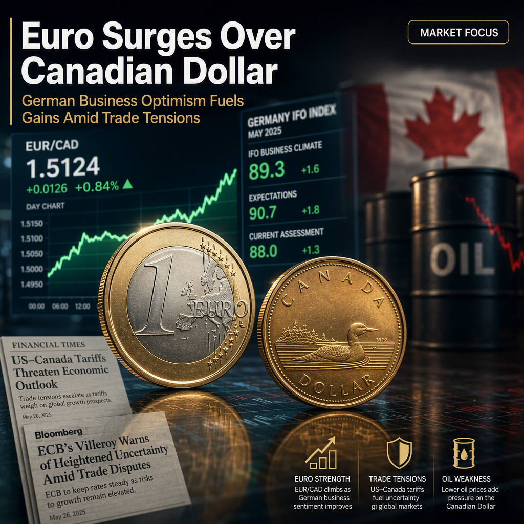 Euro Strengthens Against Canadian Dollar Amid Upbeat German IFO Data and Trade Tensions
