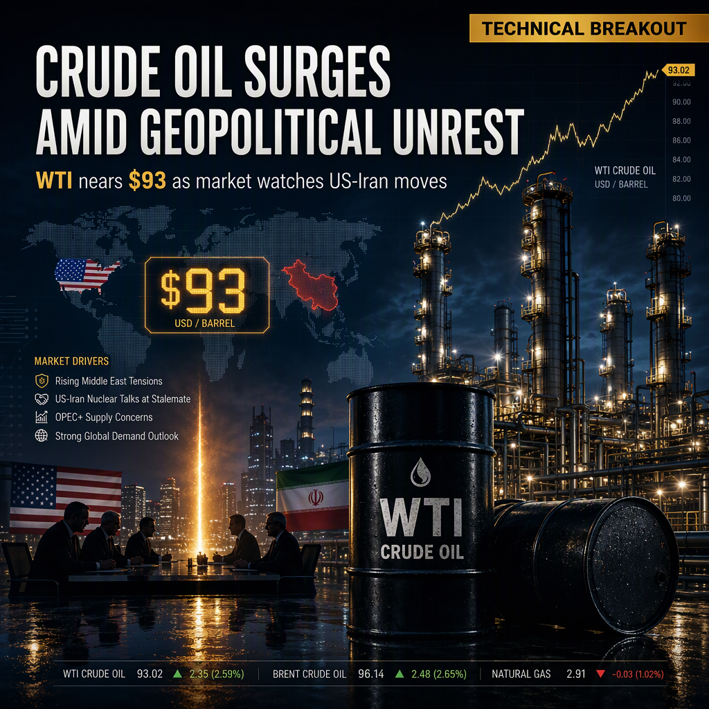 WTI Crude Oil Climbs Toward $93 Amid Geopolitical Tensions and Technical Strength