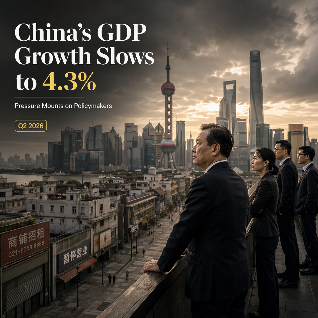 China's Q2 GDP Growth Slows Sharply to 4.3%, Raising Pressure on Policymakers