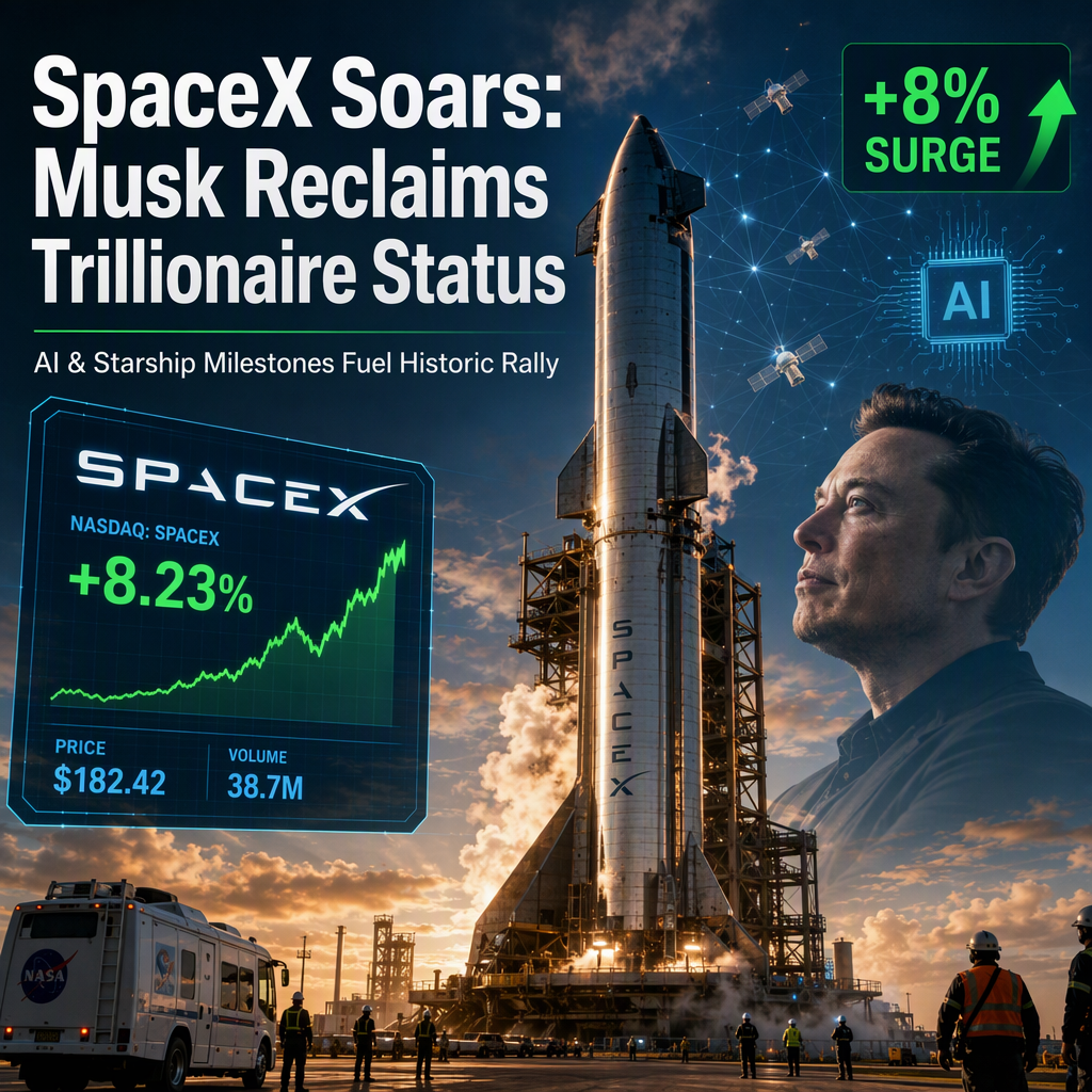 SpaceX Shares Surge 8%, Propelling Elon Musk Back Into Trillionaire Status Amid AI and Starship Momentum