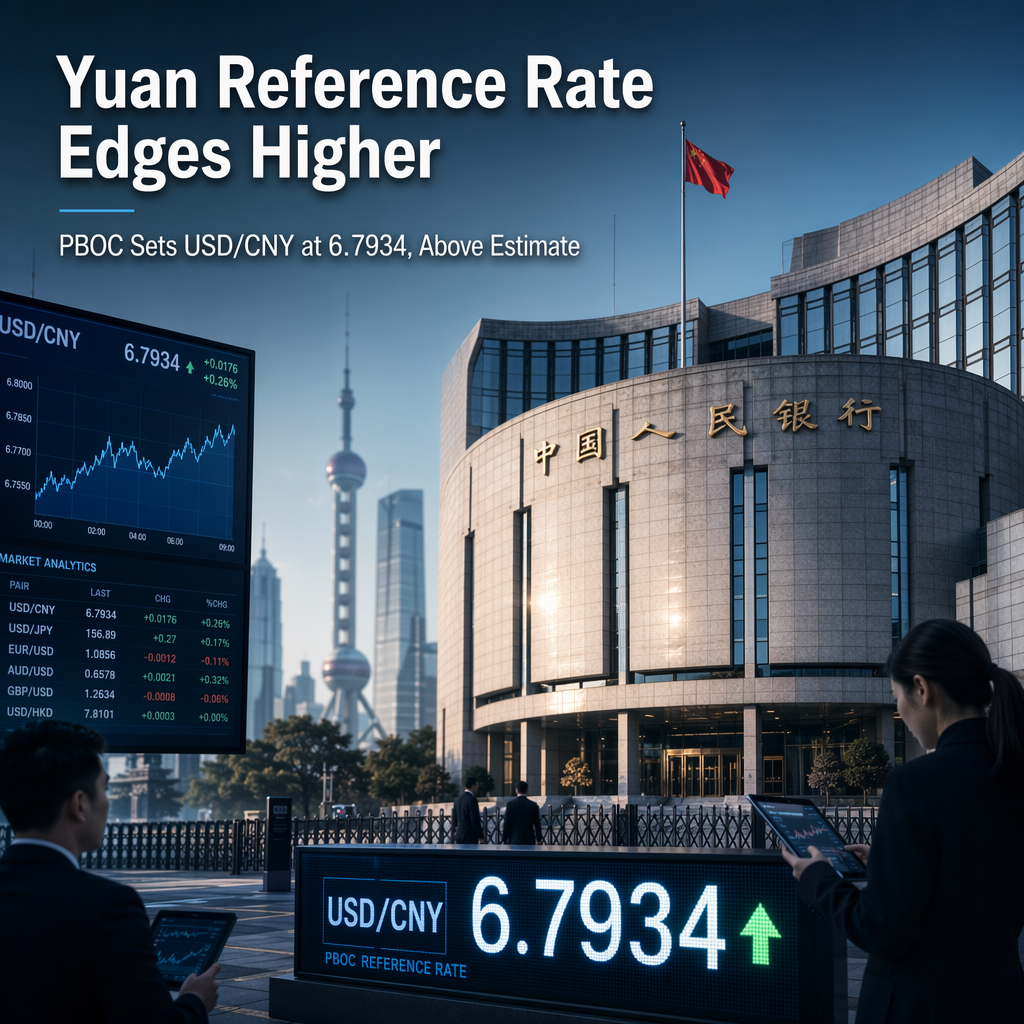 PBOC Sets USD/CNY Reference Rate Higher at 6.7934, Slightly Above Reuters Estimate