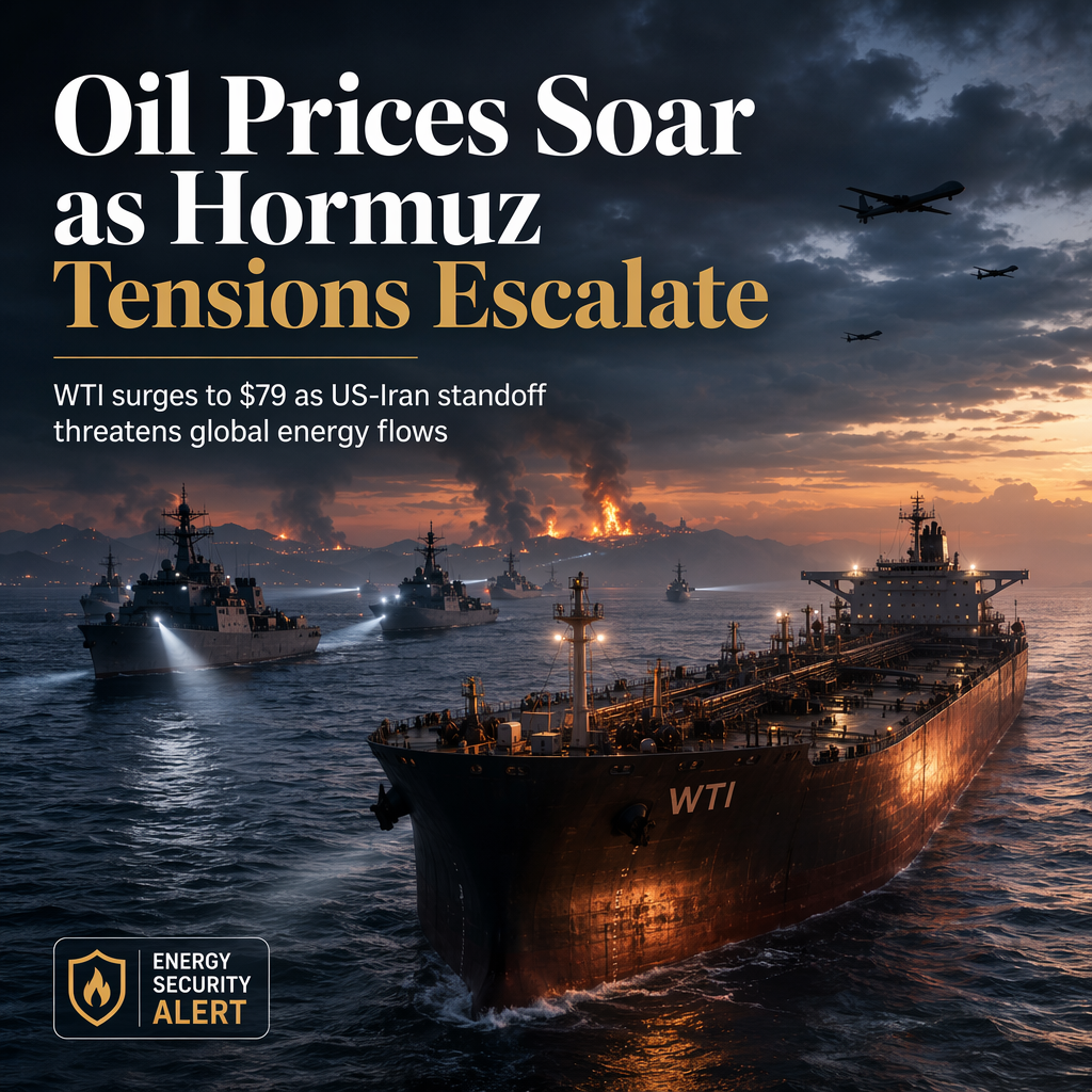 WTI Oil Prices Surge Toward $79 as US-Iran Tensions Threaten Strait of Hormuz Flows