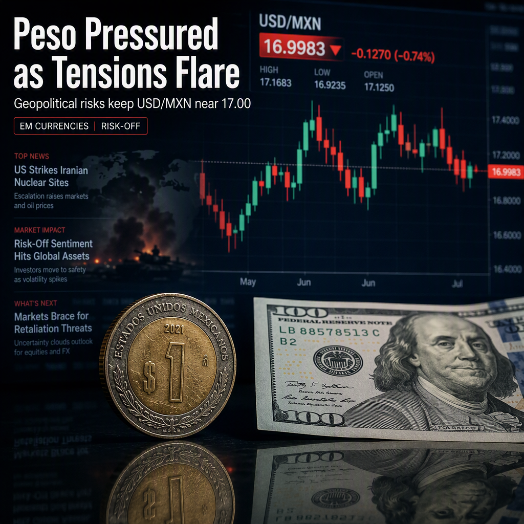 Mexican Peso Holds Near 17.00 as US-Iran Strikes Dampen Risk Appetite
