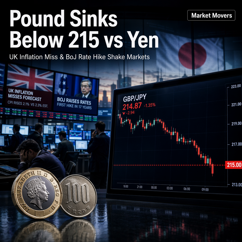 British Pound Falls Below 215.00 Against Yen After Softer UK Inflation Data and BoJ Rate Hike