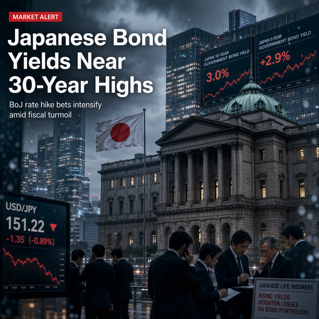 Japanese Bond Yields Surge Toward 3% as BoJ Rate Hike Bets Intensify Amid Fiscal Uncertainty