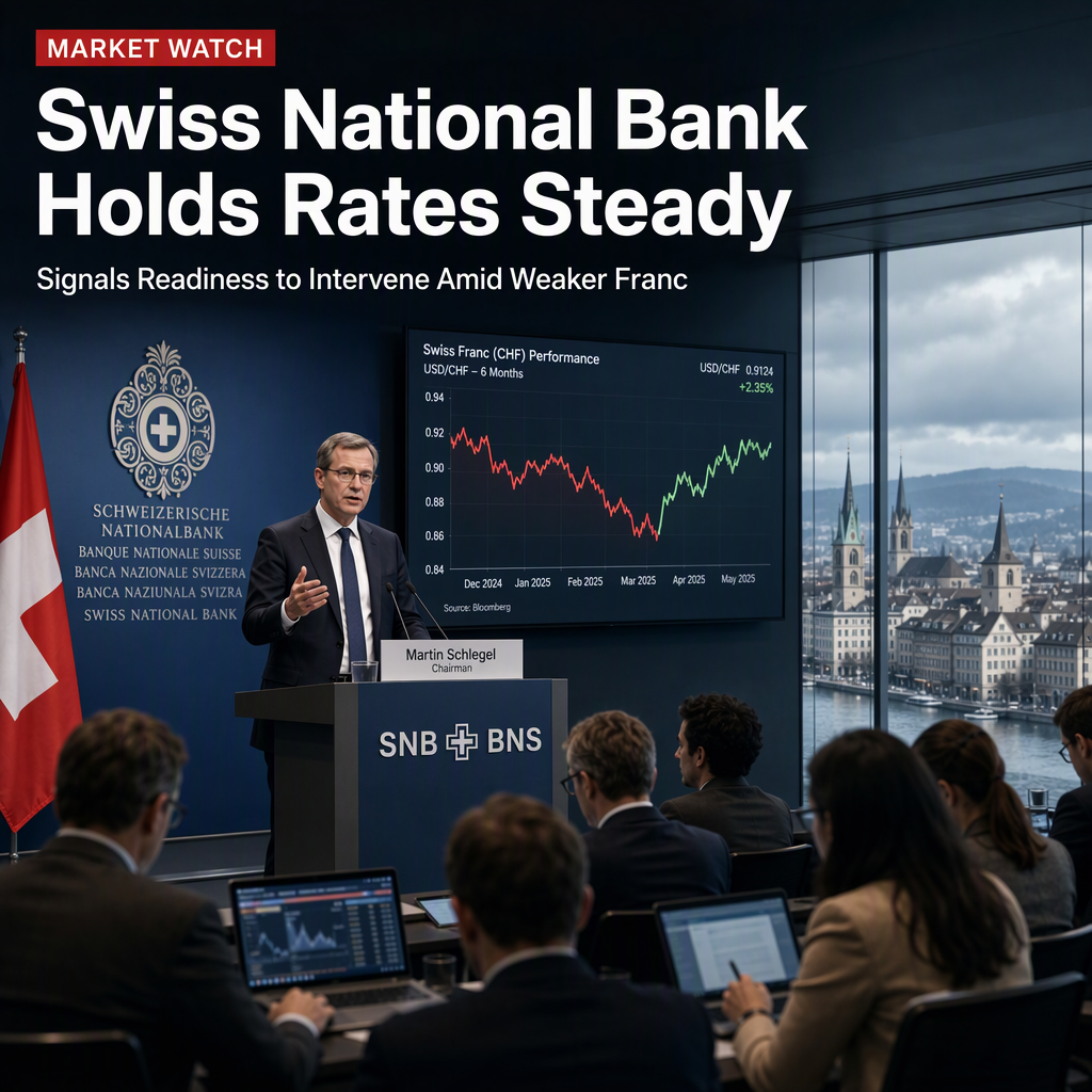 Swiss National Bank Holds Rates Steady at 0%, Signals Readiness to Intervene Amid Weaker Franc