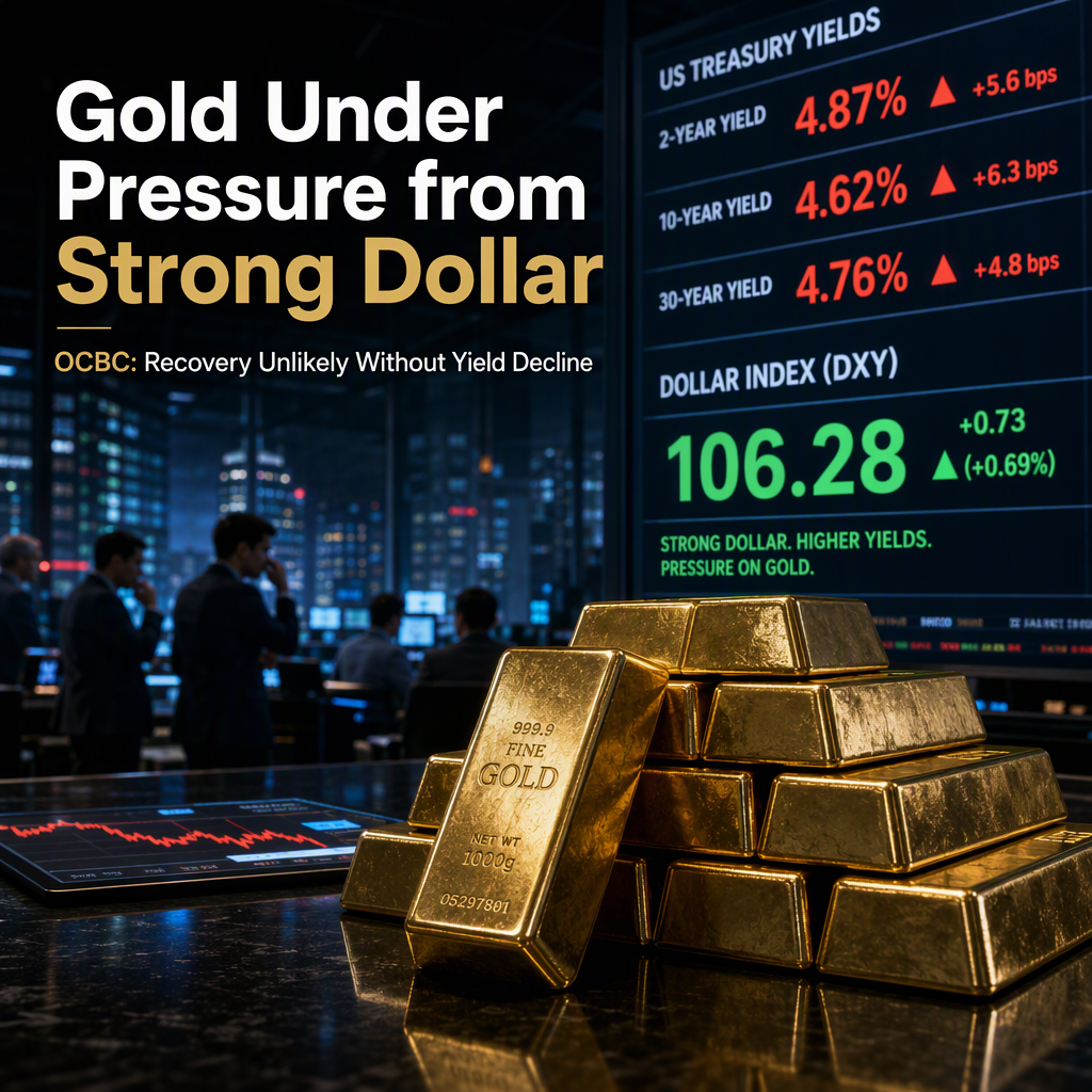 Gold Remains Vulnerable Amid Elevated Yields and Firm US Dollar, Says OCBC
