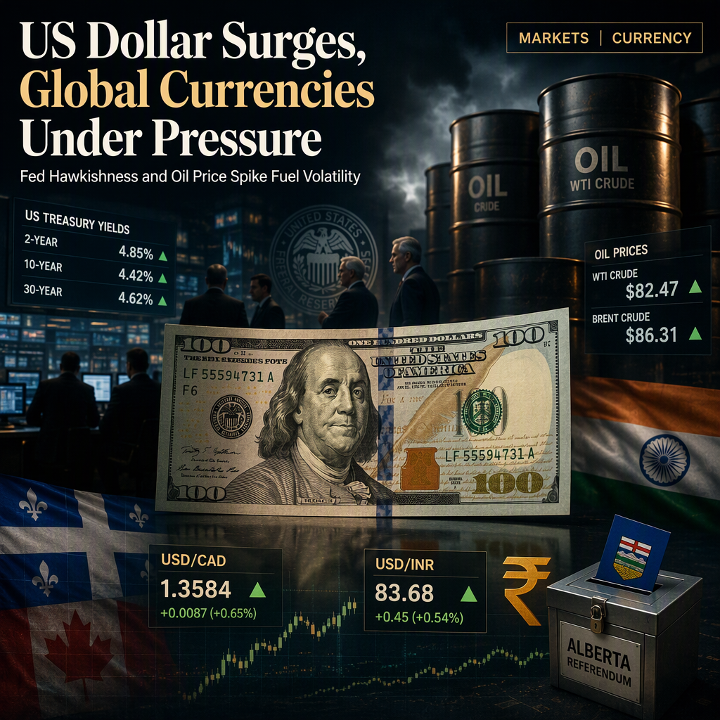 US Dollar Strengthens Amid Fed Hawkishness and Rising Oil Prices, Pressuring Canadian Dollar and Indian Rupee