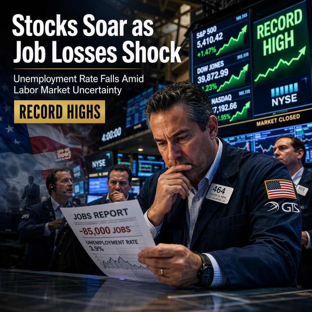 U.S. Job Losses Surprise, But Unemployment Rate Drops as Stocks Hit Record Highs