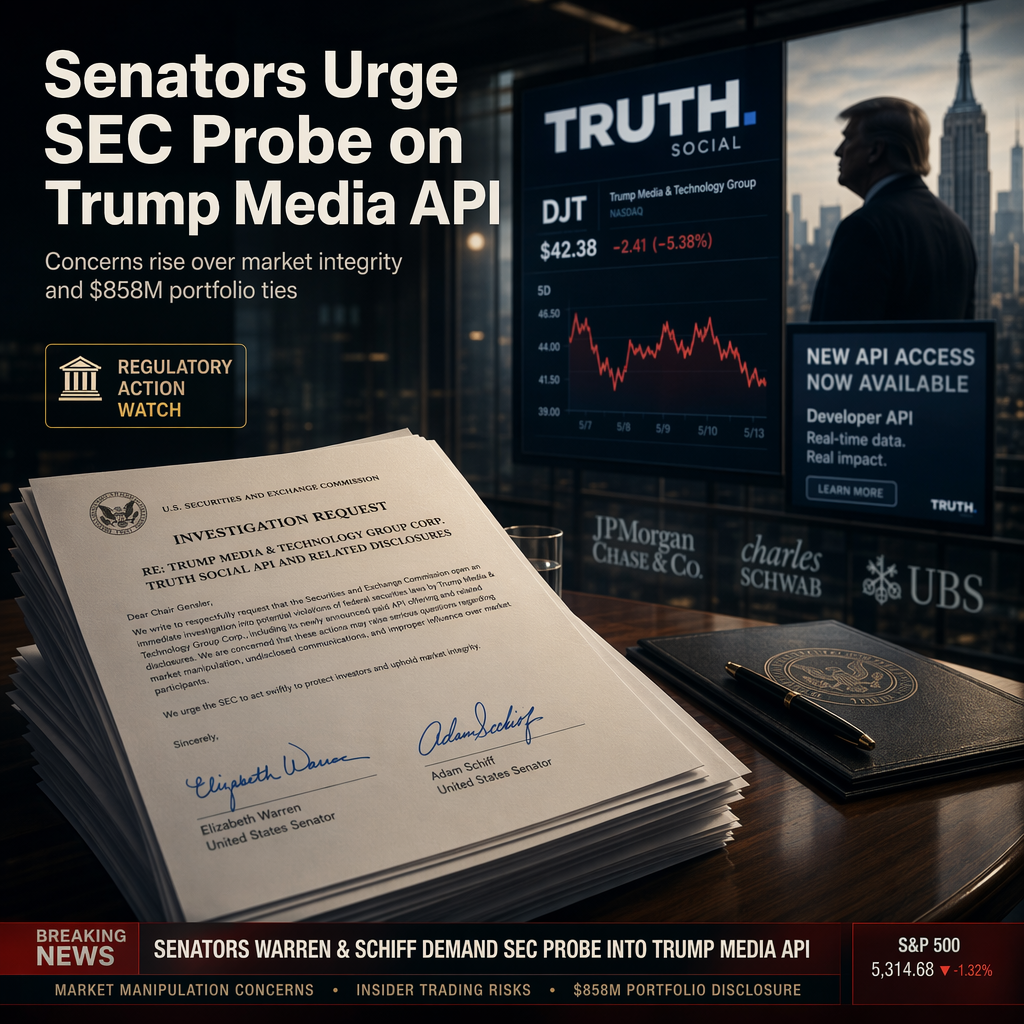 Senators Call for SEC Probe as Trump Media Launches Paid API Amid $858 Million Portfolio Disclosure