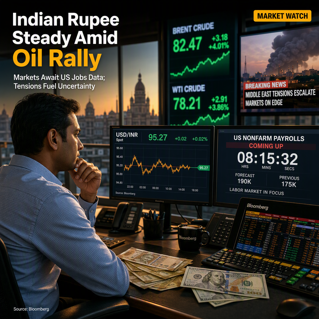 Indian Rupee Holds Steady as Markets Await US Nonfarm Payrolls; Oil Prices Rebound Amid Middle East Tensions