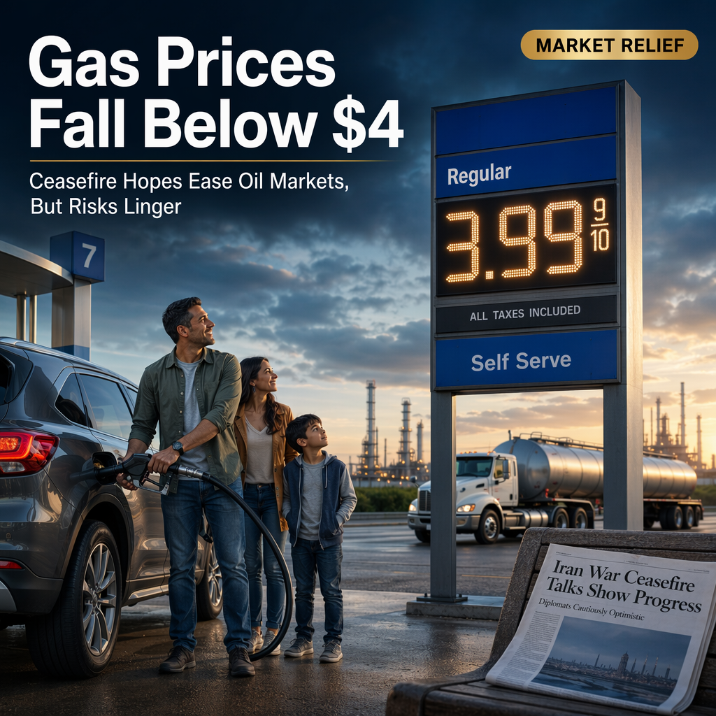 U.S. Gas Prices Drop Below $4 as Oil Falls Amid Iran War Ceasefire Hopes