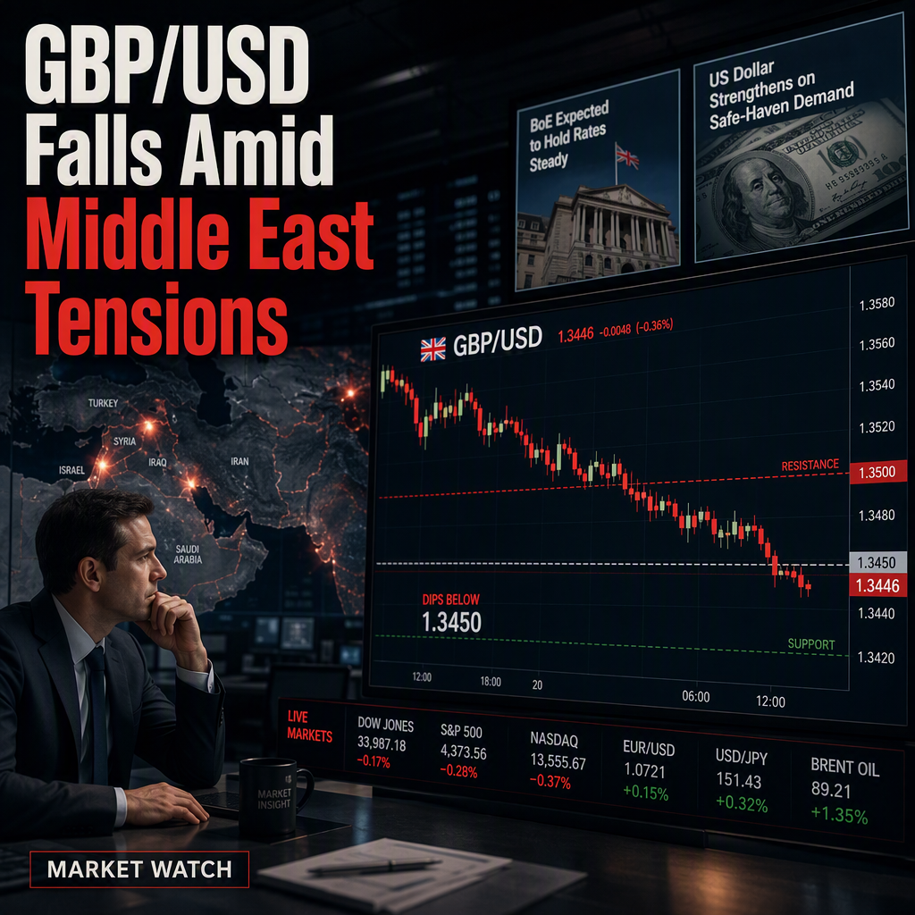 GBP/USD Dips Below 1.3450 Amid Middle East Tensions, BoE Expected to Hold Rates Steady