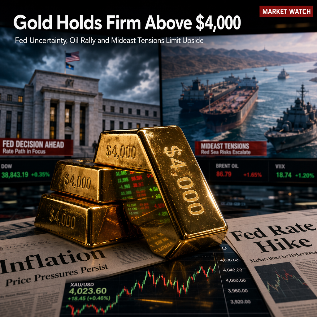 Gold Stabilizes Above $4,000 as Fed Rate Hike Bets and Middle East Tensions Persist