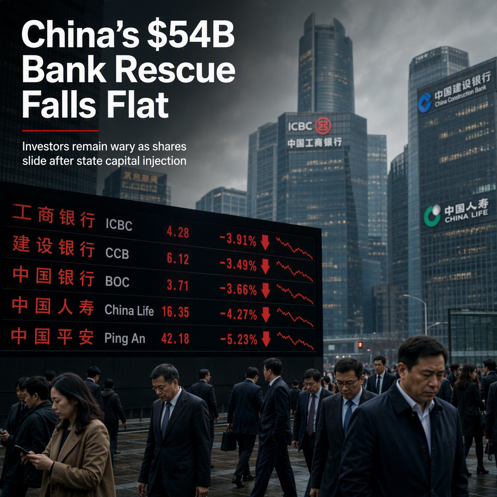 Chinese State Bank and Insurer Shares Fall After $54 Billion Capital Injection Announcement