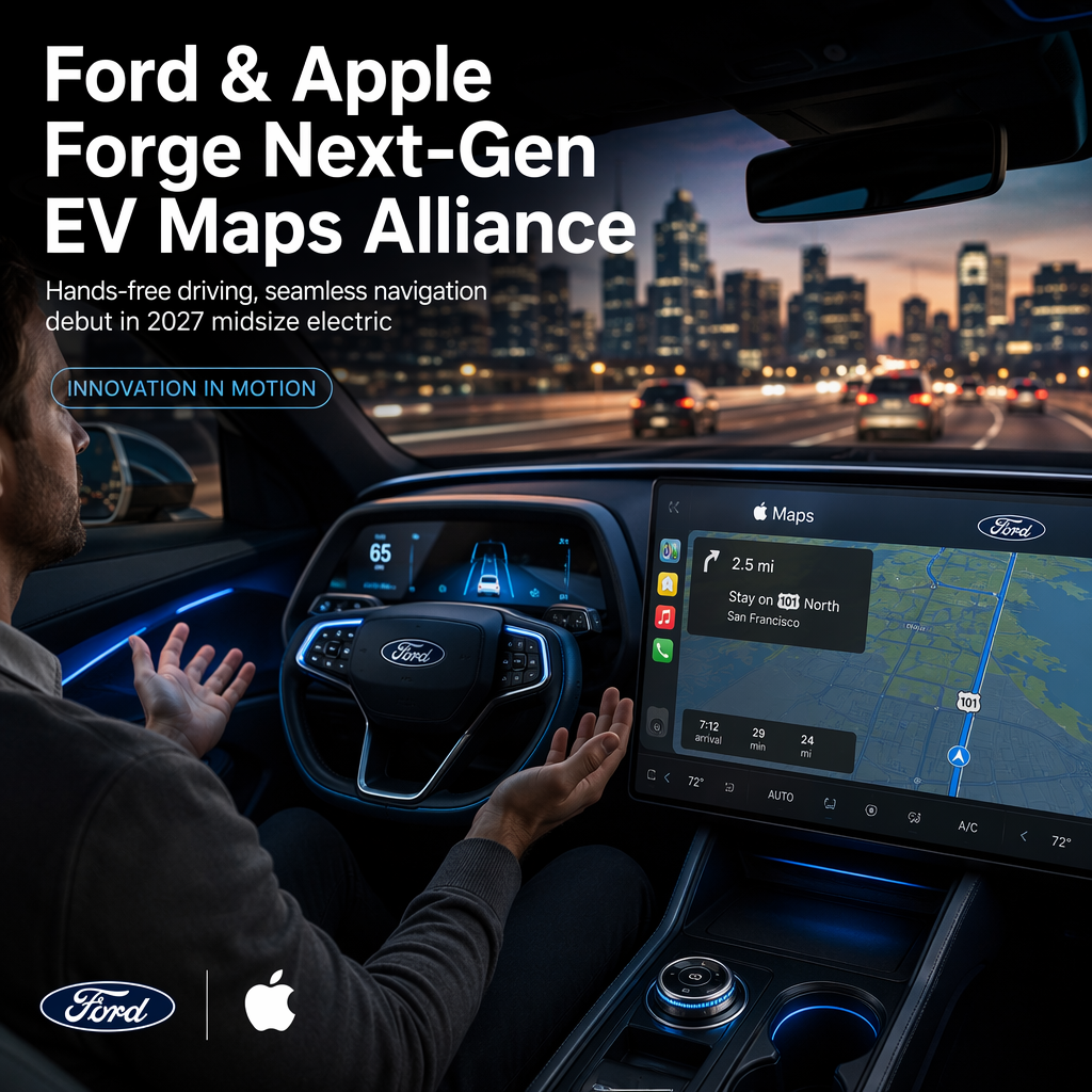 Ford Partners with Apple to Integrate Apple Maps into Next-Gen Electric Vehicles, Advancing Hands-Free Driving Tech